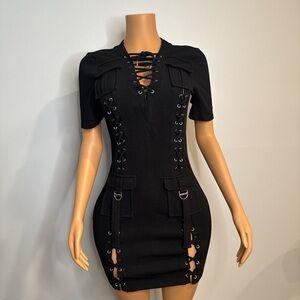 Elegant Black Lace-Up Dress